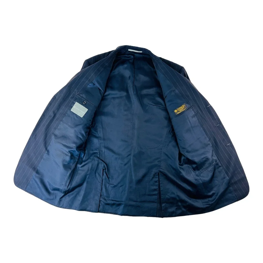 Hickey Freeman Blue w/ Chalkstripe Loro‎ Piana Super 130 3 Btn 2 Vent Blazer 46L